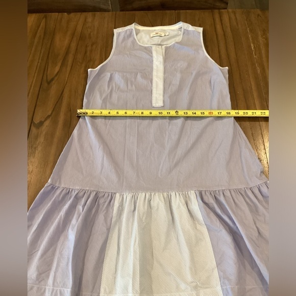 Vineyard Vines Blue pin Stripe Shirt shift tier ruffle hem knee length dress 8 - Picture 10 of 10